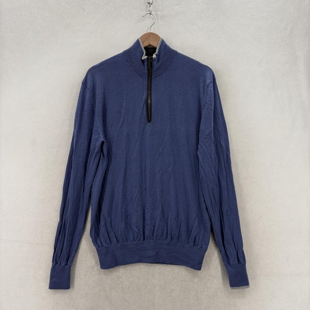 Greyson Sweater Mens Large Blue 100% Wool 1/4 Zip Mock Neck Knit Pullover Casual